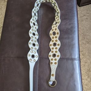 Genuine Leather Off-white and Gold Belt